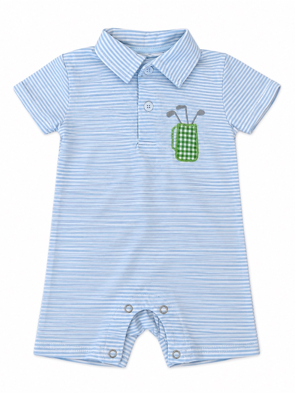 Trotter St Kids 6M Blue Stripe Golf Bag Polo Romper